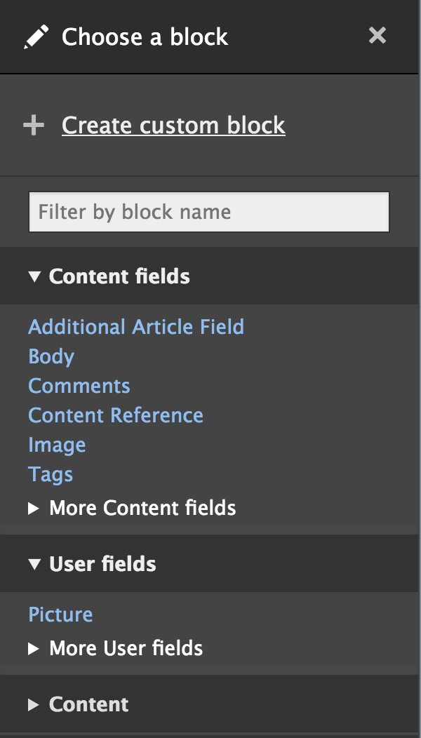Reduced number of blocks in Layout Builder for better user experience.